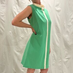 Green 70s Go-go Mini Dress with White Stripe